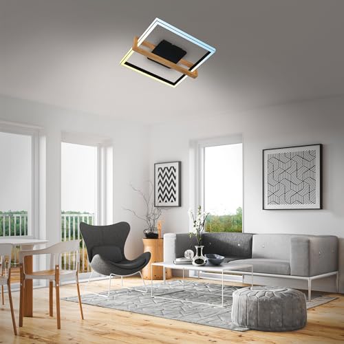 Plafonnier LED dimmable CCT Briloner avec télécommande et design bois - 4