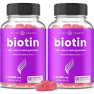NutraChamps (2 Pack) Biotin Gummies 10,000mcg [High Potency] for Healthy Hair, Skin & Nails for Adults & Kids – 5000mcg in Each Gummy Vitamin – Vegan, Non-GMO, Pectin-Based Hair Health Supplement