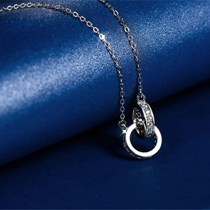 925 Sterling Silver Interlocking Circles Necklace, Interlock Rings Necklace For Women, Silver Double Circles Linked Necklaces, Infinity Rings Necklace, Double Circles Interlocking Necklace - Image 3