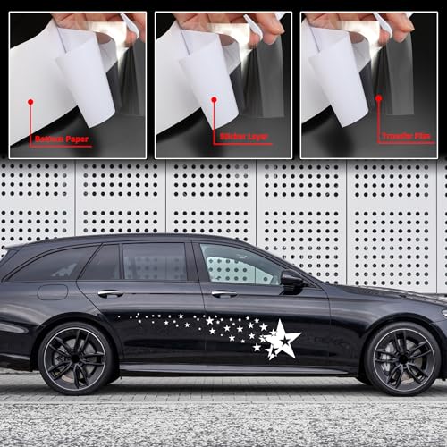 Image of TOMALL 1 Pair 62.6'' Stars Graphics Vinyl Decals for Car Body Door Sides Universal Waterproof Stars Stickers Decoration for Vehicles SUV Truck Off-Road Home Wall (White)