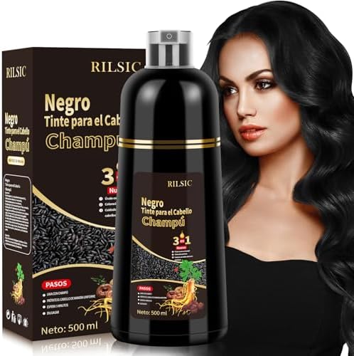 Black Hair Dye Shampoo Covers Gray Hair, 500 ml Black Hair Dye Sh...