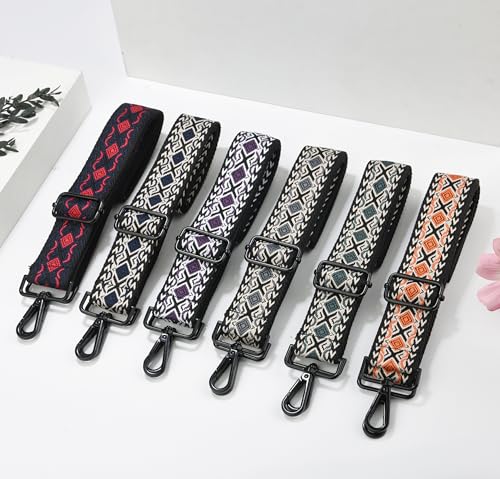 Image of Crossbody Straps for Purses Silver Hardware Purse Strap Wide Shoulder Strap Adjustable Replacement,Retro Jacquard Embroidery for Shoulder Bags, Canvas Tote Handbags