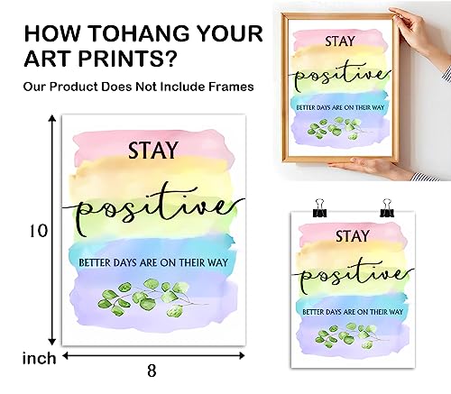 Watercolor Inspirational Wall Art Office Decor,Dream Big And Never Give Up- Inspirational Wall Art Print Botanical Leaves Wall Decor For Living Room Bedroom Office Set Of 4 (8X10 Inches, Unframed) #TOP5