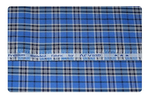 Image of Arvind Men's Cotton Poly Blend Checkered Unstitched Shirt Fabric (NM25J7)