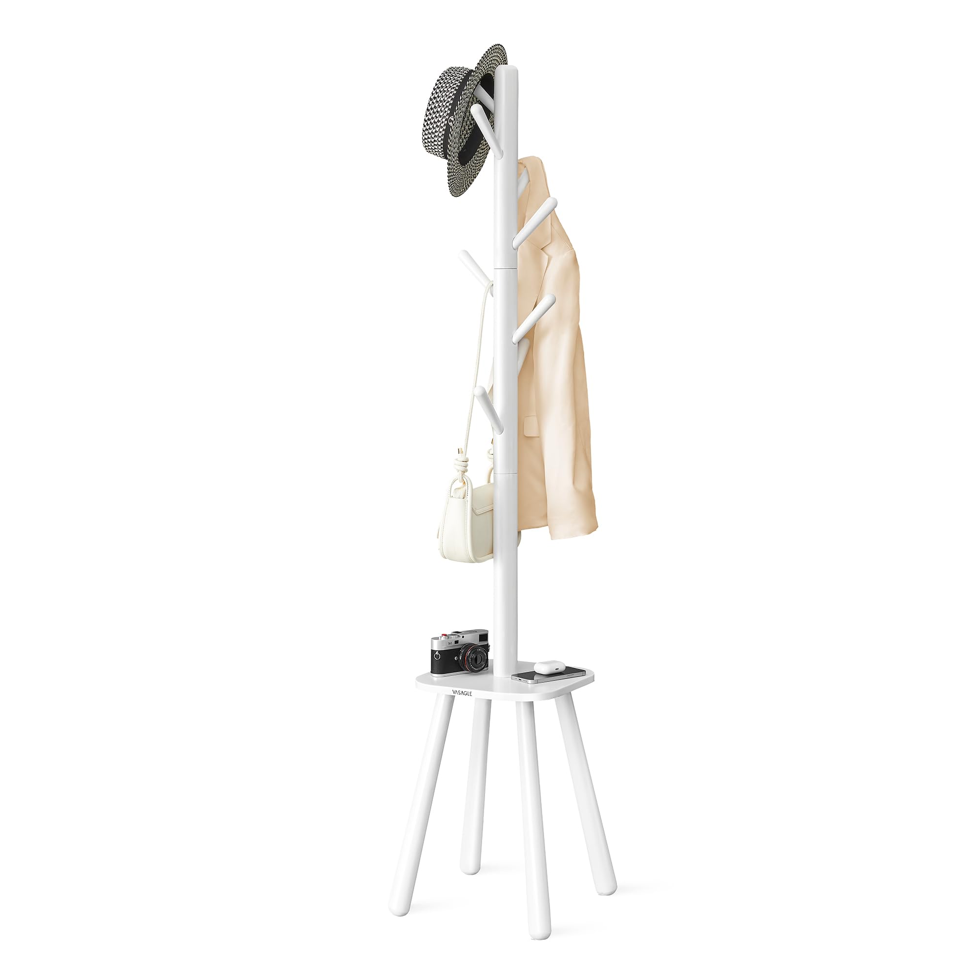 VASAGLE Coat Rack, Free-Standing, 8 Hooks, Cloud White