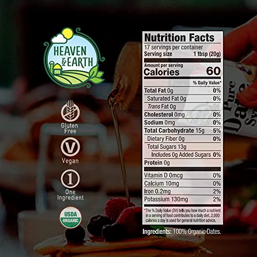 Heaven & Earth 100% Pure Organic Date Syrup, Silan, 12Oz (6 Pack) | All Natural Honey Alternative | Low Glycemic Index | Great Sugar Replacement | Organic Date Honey | Kosher - Including Passover #TOP3