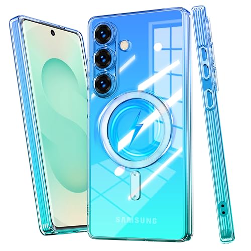 Galaxy S25 Plus 用 ケース Magnetic対応 クリア 薄型 グラデーション色 ストラップホール付き マグネット搭載 耐衝撃 米軍MIL規格取得 TPU 軽量 透明 ワイヤレス充電 おしゃれ 黄変防止防塵一体型 人気 ギャラクシーS25