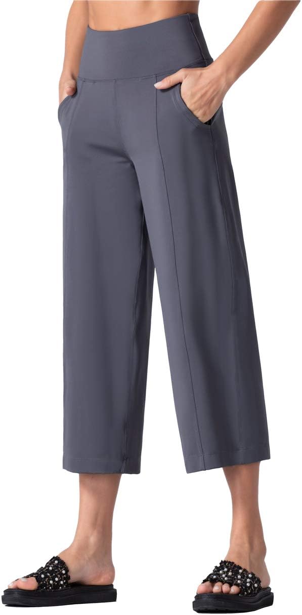 THE GYM PEOPLE Womens' Yoga Pants with Pockets and Tummy Control High Waist in Flare Crop