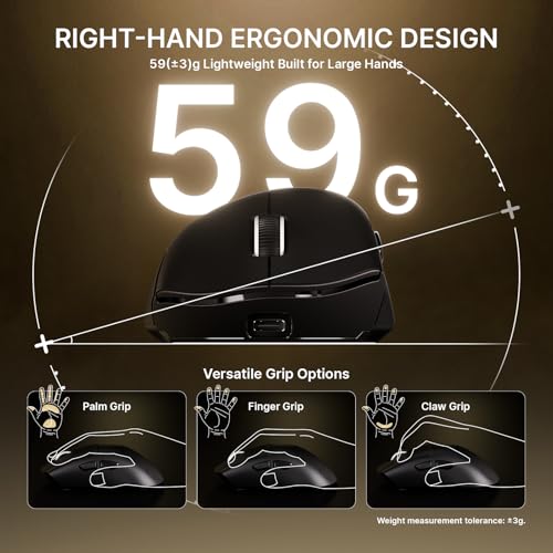 Image of ATTACK SHARK V8 8K Wireless Gaming Mouse Whit 42000 DPI-PAW3950 MAX Sensor-59g Lightweight-Nordic54L15 MCU-400h Battery Life, Triple Modes,Gaming Accessories for PC /Laptop /Mac (Black Griptap)