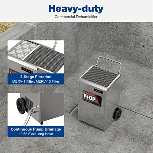 Abestorm 275 Ppd Commercial Dehumidifier With Pump And Drain Hose, 3,800 Sq.ft Large Industrial Dehumidifier For Water Damage Restoration, 5 Years Warranty, For Job Sites, Flood, Basement, Garage (Hurricane 140P) #TOP4