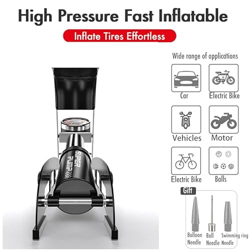 Bike Floor Pump, Portable Bike Tire Pump With Accurate Pressure Gauge And Smart Valves, Bicycle Foot Air Pump Mercury For Cars,Bicycles,Motorcycles, Balls And Other Inflatables #TOP2