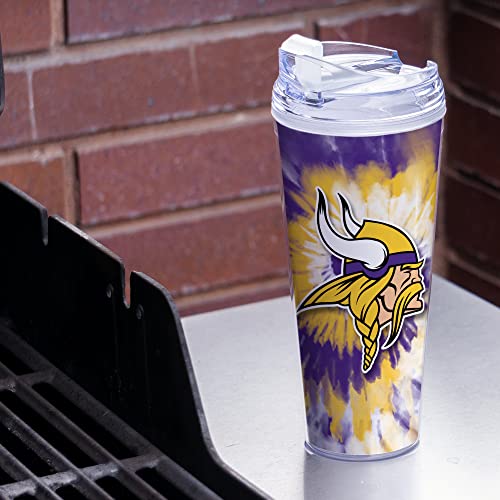 Image of Rico Industries NFL Football Glitter 24oz Acrylic Glitter Tumbler with Hinged Lid, Officially Licensed Double Wall Tumbler with Straw