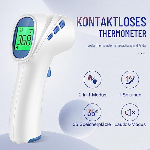 Fieberthermometer kontaktlos für Babys Kinder und Erwachsene, Infrarot-Stirnthermometer mit...