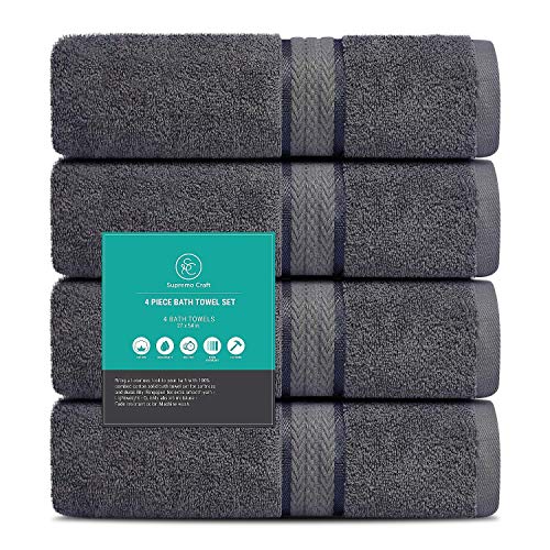 Luxury Bath Towels | 100% Pure Cotton | Super Soft Highly Absorbent, No Fading, Fast Drying | Gym, Swimming, Yoga, Travel | Towel Set For Bathroom | Set Of 4 | Size 27 X 54 Inch (Grey/Steal Blue) #TOP7