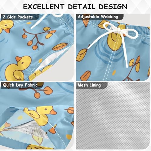 Boys Beach Board Shorts Yellow Duck Cartoon Swim Trunk Teen Swimwear 8-16Y3