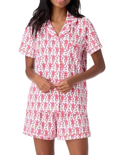 Women Y2k Pajamas Set Cute Preppy 2PCS Button Down Holiday Monkey Shorts Summer Outfit Beach Vacation Loungewear Pjs