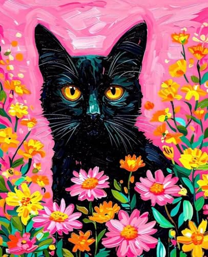 数字油絵 花 数字キットによる絵画 猫 Paint by Numbers DIYペイント 大人の 初心者 子供用 簡単に塗れる アクリル水彩絵の具 手芸 画材 手工芸 キット 3つのペイントブラシと1つのセットのアクリル顔料を使用 ホーム オフィス装飾 G