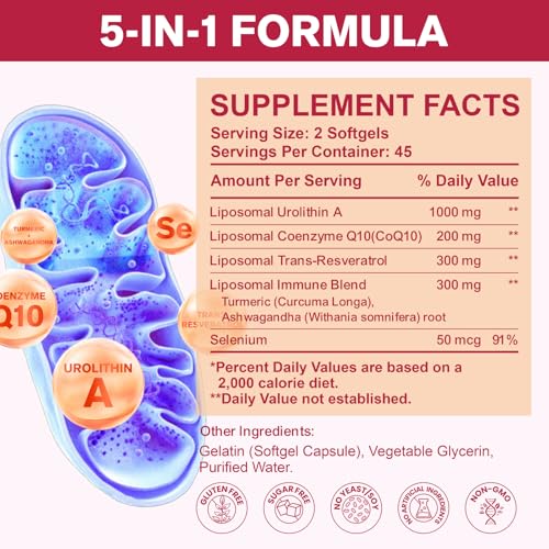 Hovika Urolithin A Supplement 1800 Mg - Plus Trans-Resveratrol, Coq10, Turmeric, Ashwagandha for Muscle Strength, Premium Cellular, Vitality, Healthy Aging, Antioxidants, 90 Softgels - Thumbnail 2