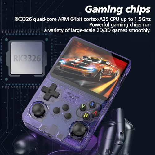 Zyetoplays R36S Retro Handheld Game Console: 3.5 Inch IPS Screen Linux System Built-in 32GB+64GB and 1.5W+ Games Preinstalled Emulator System (Purple)