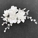 PRETTYLIFE Ivory Flower Hair Clips Bridal Wedding Pearls Floral Silver Vine Hair Pieces Accessories for Women