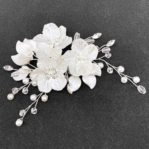 PRETTYLIFE Ivory Flower Hair Clips Bridal Wedding Pearls Floral Silver Vine Hair Pieces Accessories for Women