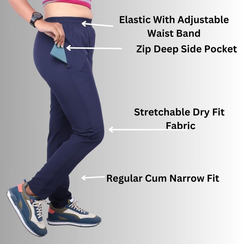 Image of Go-Fit Women Zip Pocket Synthetic Dry-Fit Gym Casual Lower Joggers Trackpant Sports Pant | Multicolors