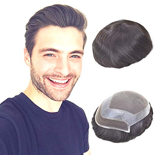 Lordhair Hair System for men Human Hair Toupee Hair Pieces for Men Natural Lace Front with Skin Perimeter Base Multiple Size Available
