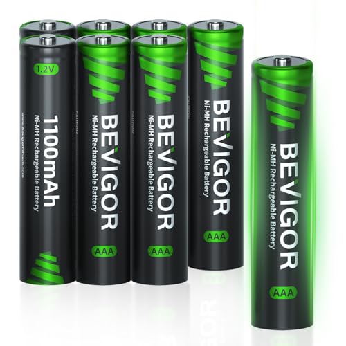 BEVIGOR Rechargeable AAA Batteries, 1100 mAh High Capacity, LSD Low Self Discharge Technology, 1.2V NiMH AAA Batteries Rechargeable, Long-Lasting Triple A Batteries, 8 Count