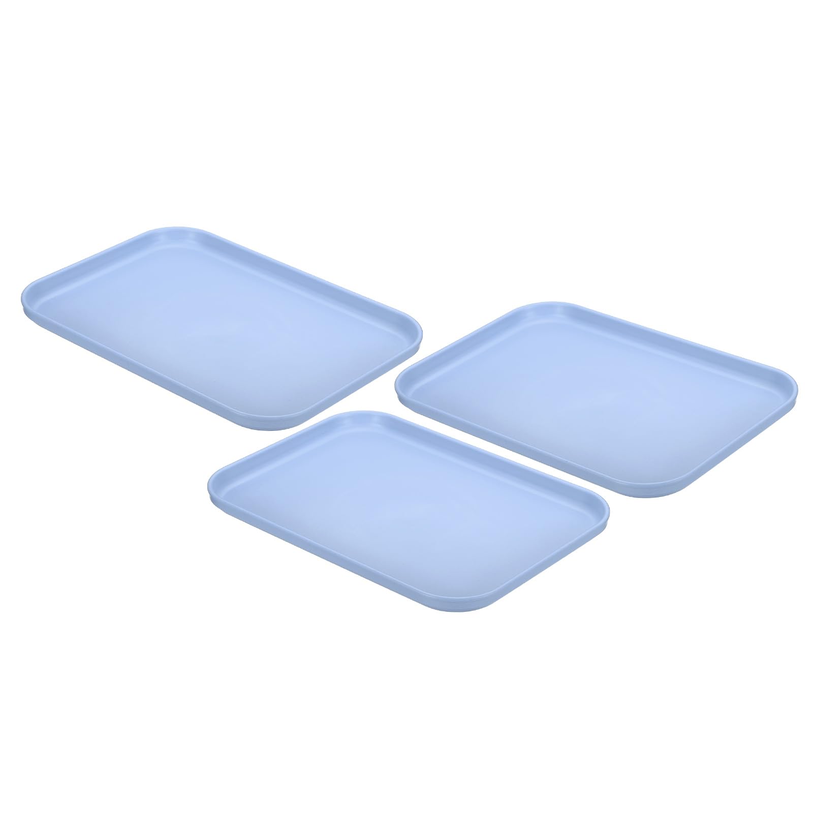PATIKIL Plastic Fast Food Serving Tray, 3 Pcs 9.8" x 6.7" Reusable Rectangular Cafeteria Serving Platter for Party Kitchen Restaurant, Light Blue