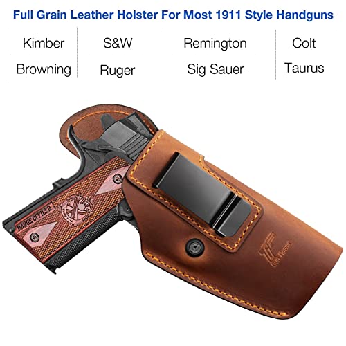 Full Grain Leather Holster For Most 1911 Style Handguns,Compatible With Kimber -Colt- S&W -Sig- Remington & More, Fit 5'' 4.25'' 4'' Barrel, Minor Adjustment On Retention, Not Fit Light Attachment #TOP5
