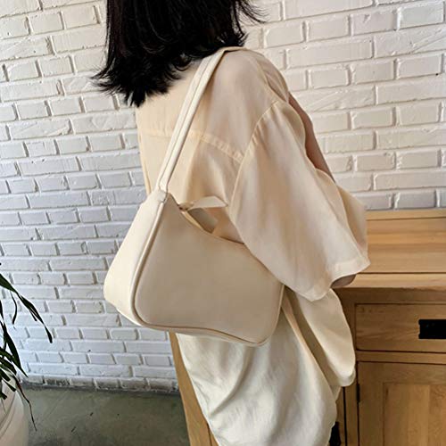 Shoulder Bag for Women Retro Leather Classic Tote Handbag Mini Clutch Purse with Closure (White)4