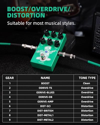 Image of LEKATO Boost Distortion Overdrive Digital Guitar Effect Pedal with 9 Tones, 3-band EQ, True Bypass, Combo Clean Pedal for Electric Guitar