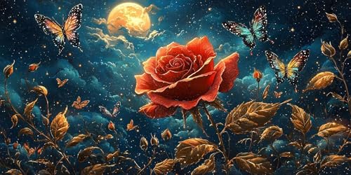 Kit broderie diamant 70x140cm de roses vibrantes avec perles rondes complètes