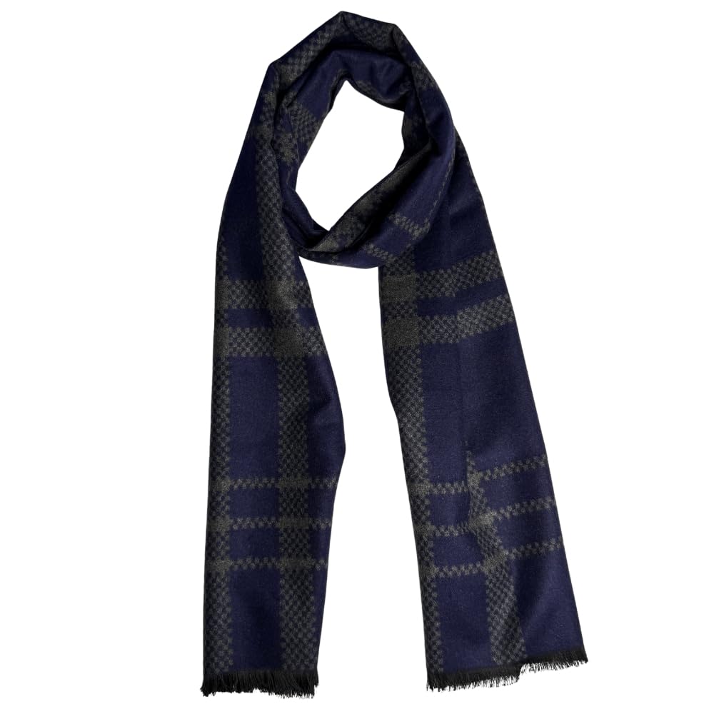 Navy Blue & Grey Checkered Woolen Scarf-image-44