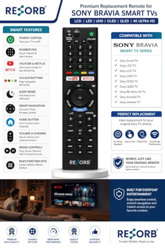 Image of Sony TV Remote Compatible with Sony Bravia Smart LED LCD UHD OLED QLED 4K Android TV Models, Replacement Remote Control, Black LED 266 NVC