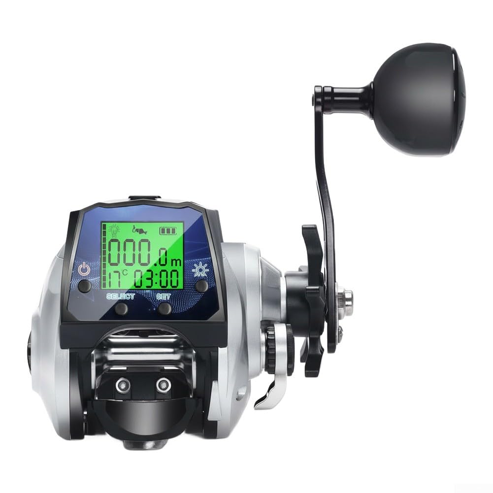 Angelrolle, digitale Baitcast-Angelrolle für Tiefsee-Salzwasserangeln, 6,3:1 Übersetzung, max. 16 kg Zugkraft, Echtzeit-Temperaturanzeige und mikromagnetisches Bremssystem