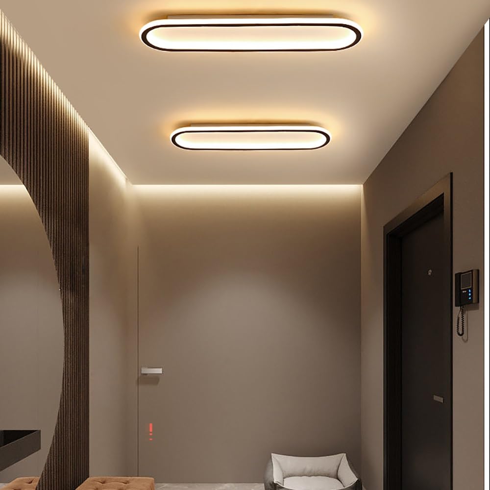 Lampy Sufitowa LED Owalna Nowoczesna, Plafon Liniowe Oświetlenie Sufitowe Minimalistyczne do Korytarz Wejście Balkon(Black(4000K),30cm/11.81in)