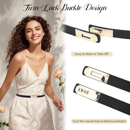 TINIDI Adjustable Skinny Leather Belt for Women - Alloy Turn-Lock Buckle, Thin Waist Belt for Dresses Jeans Coats2