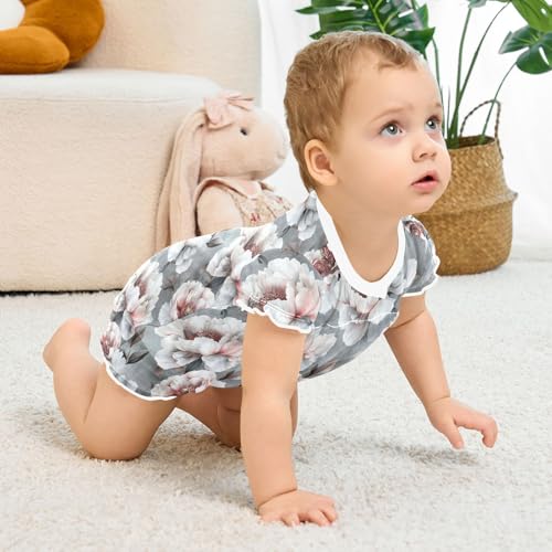 Combinaison bébé fille rétro en pur coton blanc et fleurs - 5