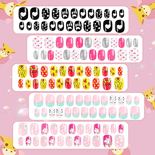 Henniu 120 pçs/conjunto unhas postiças fofas com cobertura completa pontas para unhas para crianças