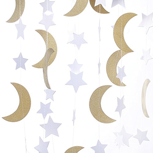 ZOOYOO Glitter Paper Garland Moon and Stars Ornaments,for a Variety of Activities and Party Supplies - //coolthings.us