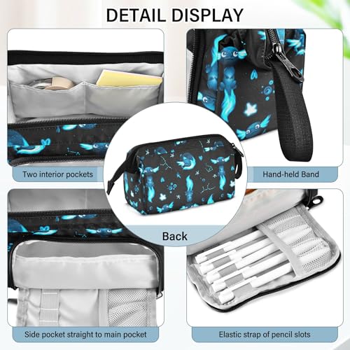 Image of Fisyme Blue Axolotl Fish Pencil Case Large Capacity Pencil Pouch Pen Bag Box Big Makeup Pencil Case Organizer