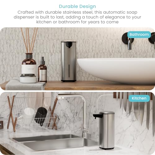 Image of Home Zone Living Foaming Hand Soap Dispenser with Automatic Sensor | Stainless Steel Cover, Adjustable Output and Refillable Pump for Kitchen and Bathroom Sinks