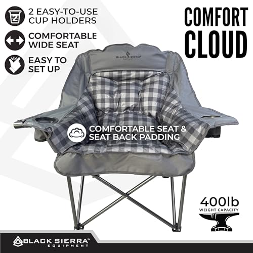 Silla de camping Black Sierra Plush XL acolchada para adultos, asiento plegable sobredimensionado soporte hasta 400 lbs, comodidad con portavasos y bolsa de transporte miniatura 5