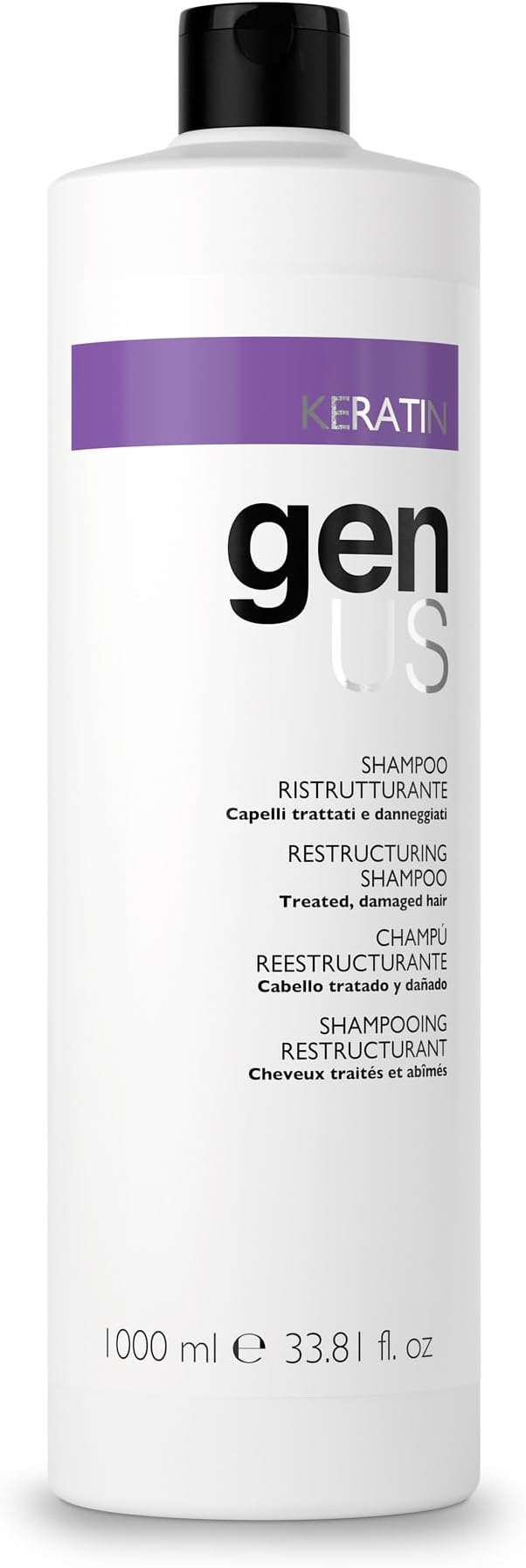 Genus Keratin Restructuring Shampoo - Enriched with Silk Proteins, Caviar and Collagen, Bestows Brilliance & Strength, Frizz Control, Suitable for Treated & Damaged Hair Types - 1000ml
