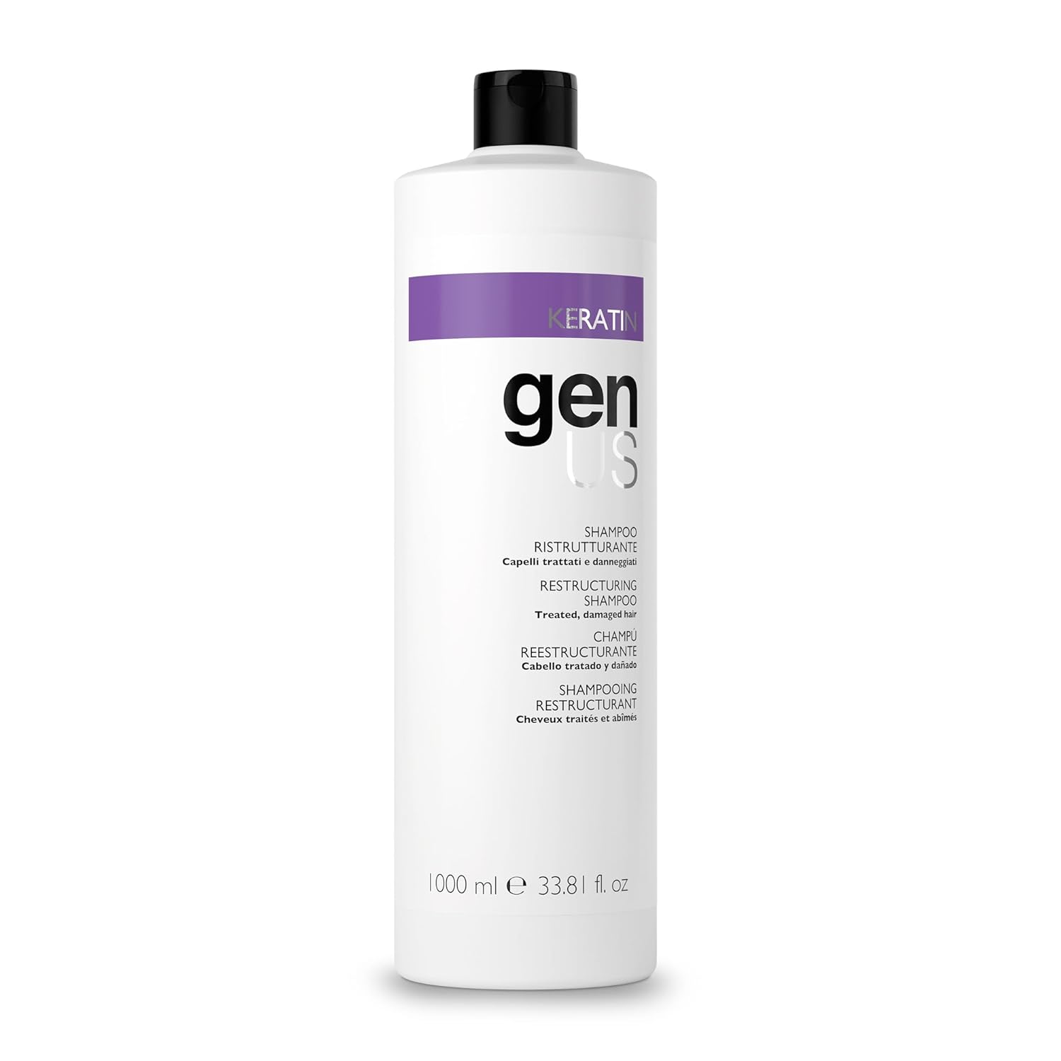 Genus Keratin Restructuring Shampoo - Enriched with Silk Proteins, Caviar and Collagen, Bestows Brilliance & Strength, Frizz Control, Suitable for Treated & Damaged Hair Types - 1000ml