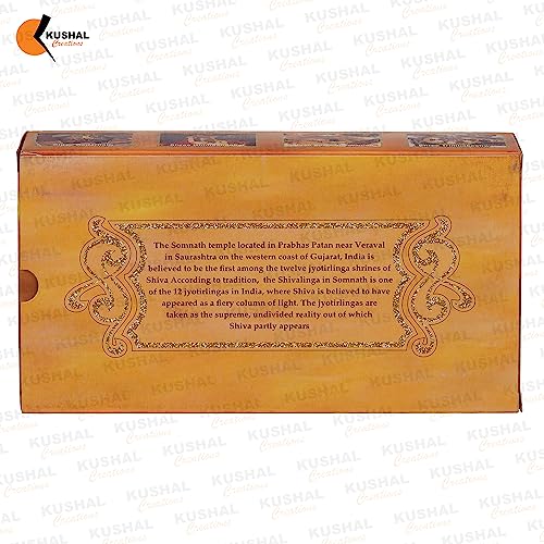 Image of 24K Gold Plated Religious Frame Rectangular Photo Frame Tabletop with Charan Paduka Return Gifts for Home Puja Office (SOMNATH SHIVLING), 8.25 x 4.5 Inch