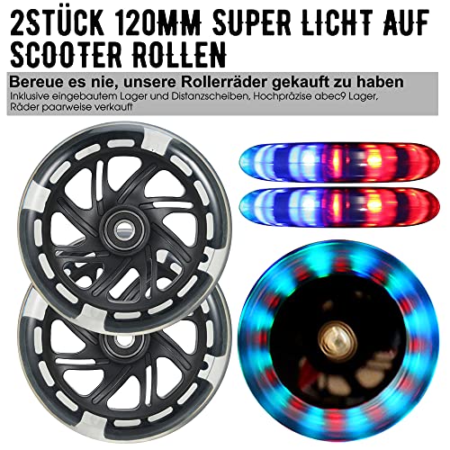 Roue de trottinette 120 mm LED noir avec roulements ABEC-9 pack de 2