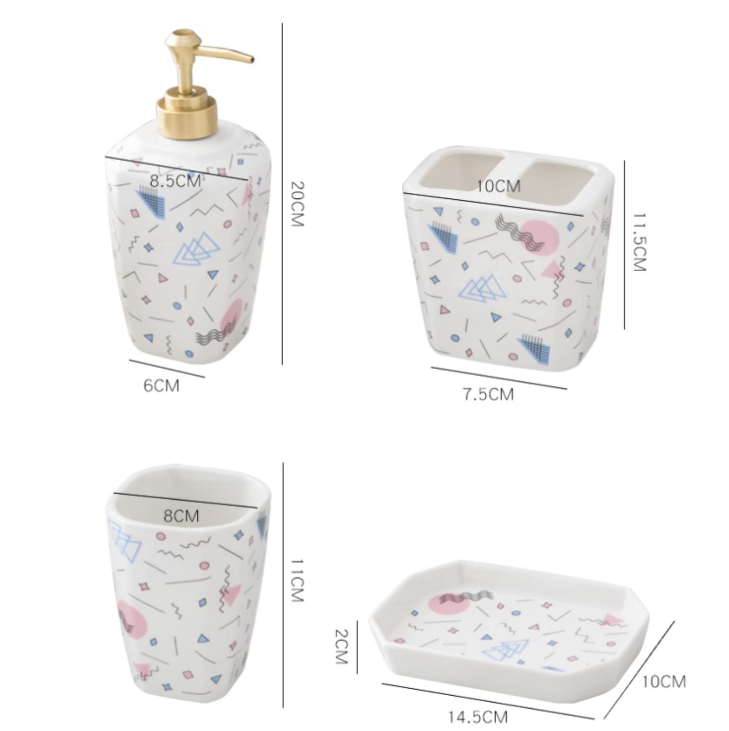 Seifenspender Set Zubehör Badezimmer-Lotionsspender-Set Im Europäischen Stil, Geometrie, Keramik, Fünfteiliges Set, Waschzubehör, Badezimmer-Set Vintage(B)