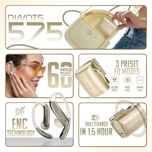 Image of ACwO DwOTS 575 Wireless Open-Ear Headphones, Fashion Purse-Inspired Case, 60H Playtime, IPX5 Water & Sweat Resistant, ENC Calling, Bluetooth Earbuds with 10mm Drivers (Pearl White)